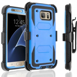Samsung Galaxy S7 Case, [SUPER GUARD] Dual Layer Protection With [Built-in Screen Protector] Holster Locking Belt Clip+Circle(TM) Stylus Touch Screen Pen (Blue)